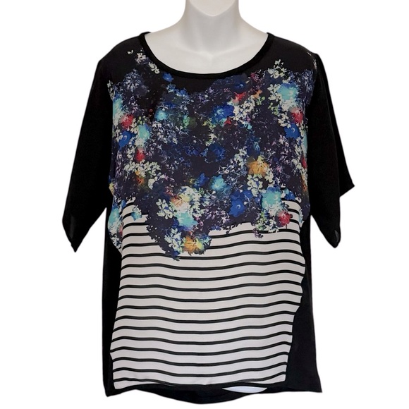 Marissa Webb Silk Floral and Striped Women's Top Size Large - Picture 2 of 8